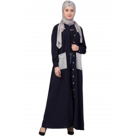 Nazneen Front Open White Patch Pocket Casual Abaya