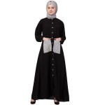 Nazneen Front Open White Patch Pocket Casual Abaya