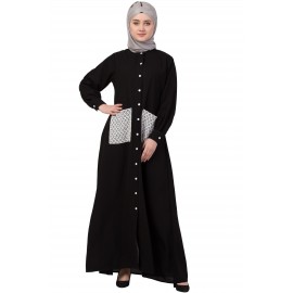 Nazneen Front Open White Patch Pocket Casual Abaya