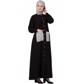 Nazneen Front Open White Patch Pocket Casual Abaya