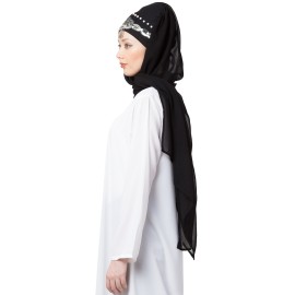 Nazneen Ready To Wear Hand Work Black Turban With Attached Hijab