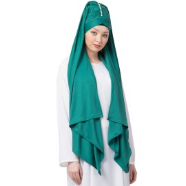 Nazneen Ready to Wear Green Turban With Attached Hijab