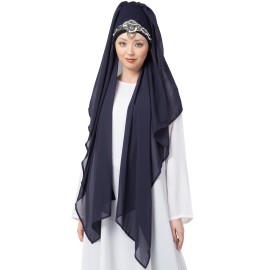 Nazneen Ready To Wear Navy Hand Work Turban With Attached Hijab