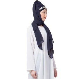 Nazneen Ready To Wear Navy Hand Work Turban With Attached Hijab