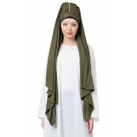 Nazneen Ready To Wear Olive Turban With Attached Hijab