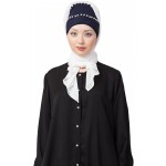 Nazneen Ready To Wear Pearl Work Navy White Turban With Attached Hijab