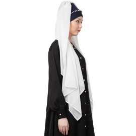 Nazneen Ready To Wear Pearl Work Navy White Turban With Attached Hijab