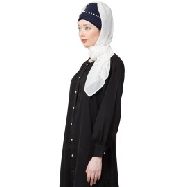 Nazneen Ready To Wear Pearl Work Navy White Turban With Attached Hijab
