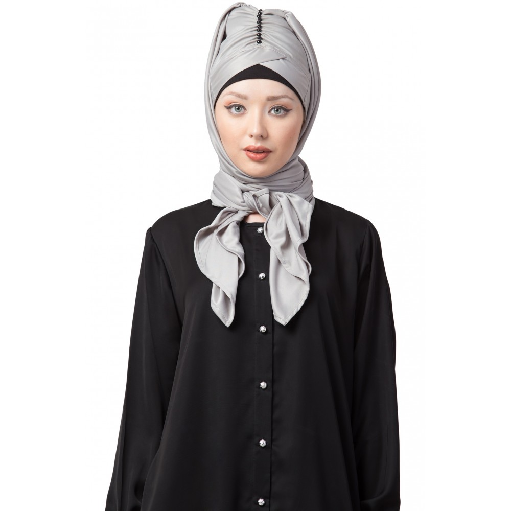 Nazneen Ready To Wear Silver Grey Turban With attached Hijab