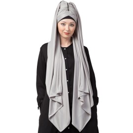 Nazneen Ready To Wear Silver Grey Turban With attached Hijab