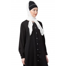 Nazneen Ready To Wear Pearl Work Navy White Turban With Attached Hijab