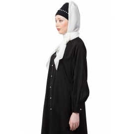 Nazneen Ready To Wear Pearl Work Navy White Turban With Attached Hijab