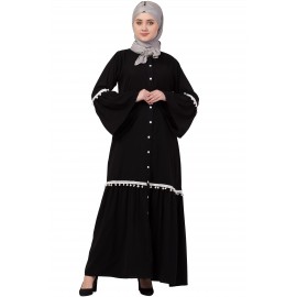 Nazneen Bell Sleeve Front Open Gathered Abaya