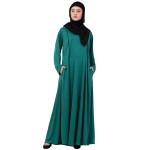 Nazneen Contrast Piping Flare Knits Abaya