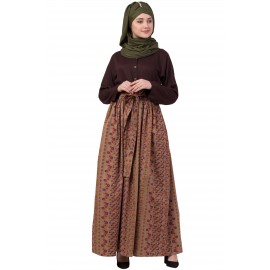 Nazneen Printed Skirt Solid Body Casual Abaya