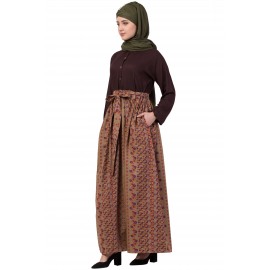 Nazneen Printed Skirt Solid Body Casual Abaya