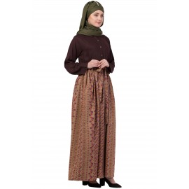 Nazneen Printed Skirt Solid Body Casual Abaya