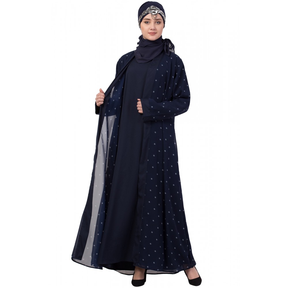 Nazneen Double Layer Printed Dubai Shrug Abaya