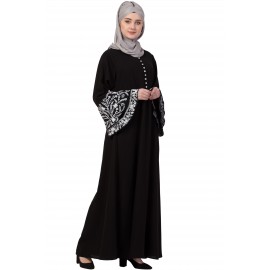 Nazneen Bell Embroidered Sleeve Front Open Abaya