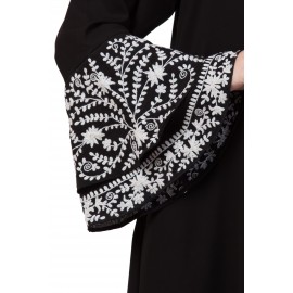 Nazneen Bell Embroidered Sleeve Front Open Abaya