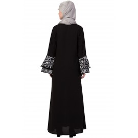 Nazneen Bell Embroidered Sleeve Front Open Abaya