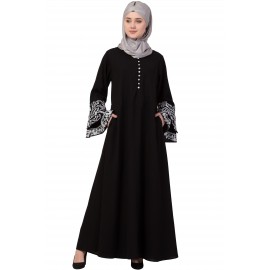 Nazneen Bell Embroidered Sleeve Front Open Abaya