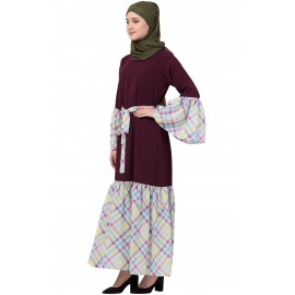 Nazneen Bell Sleeve Printed Checks Casual Abaya