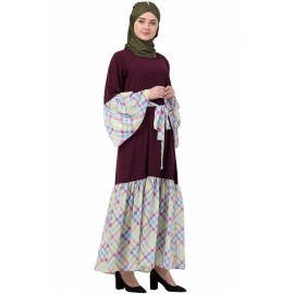 Nazneen Bell Sleeve Printed Checks Casual Abaya