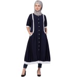 Nazneen Contrast Band At Bottom And Sleeve Front Open Tunic