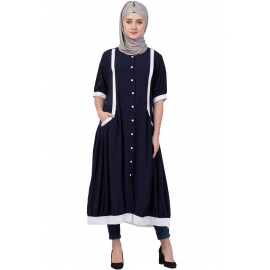 Nazneen Contrast Band At Bottom And Sleeve Front Open Tunic