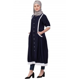 Nazneen Contrast Band At Bottom And Sleeve Front Open Tunic