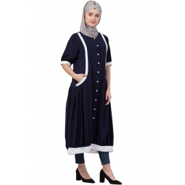 Nazneen Contrast Band At Bottom And Sleeve Front Open Tunic