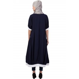 Nazneen Contrast Band At Bottom And Sleeve Front Open Tunic