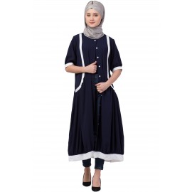 Nazneen Contrast Band At Bottom And Sleeve Front Open Tunic