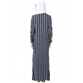 Nazneen Front Open Stripe Casual Abaya