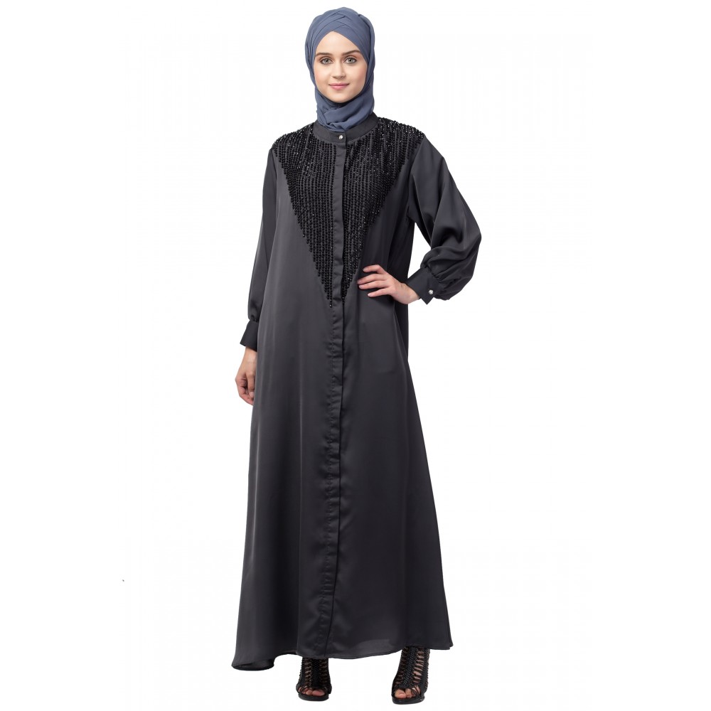 Nazneen Diamond Beads Front Open Abaya