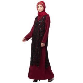 Nazneen Two Piece Diamond cut fully Beaded Front and Back Party Abaya