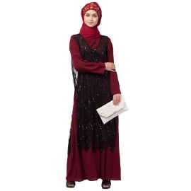 Nazneen Two Piece Diamond cut fully Beaded Front and Back Party Abaya