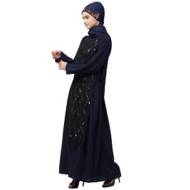 NHF504 Nazneen Two Piece Diamond cut fully Beaded Front and Back Party Abaya