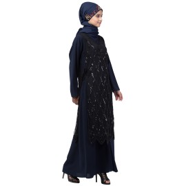 NHF504 Nazneen Two Piece Diamond cut fully Beaded Front and Back Party Abaya