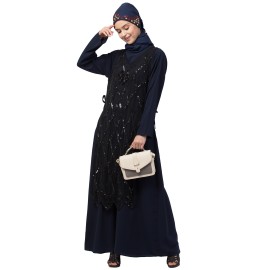 NHF504 Nazneen Two Piece Diamond cut fully Beaded Front and Back Party Abaya