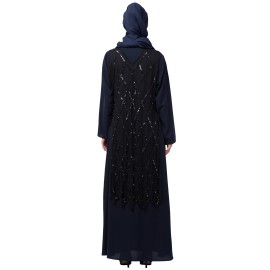 NHF504 Nazneen Two Piece Diamond cut fully Beaded Front and Back Party Abaya