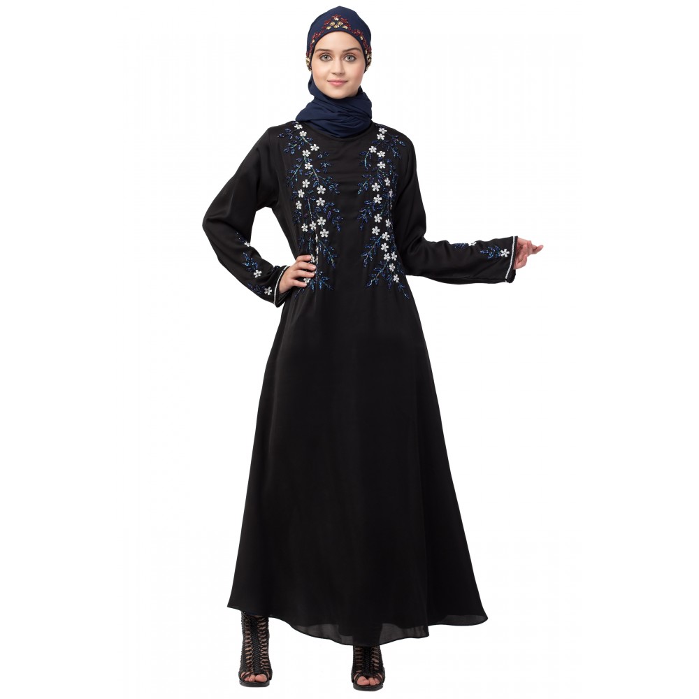 Nazneen front and Sleeve hand embroidered Party Abaya