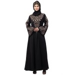 Nazneen Neck and Sleeve Resham Embroidered  A line Party Abaya