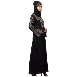 Nazneen Neck and Sleeve Resham Embroidered  A line Party Abaya