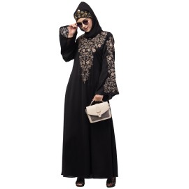 Nazneen Neck and Sleeve Resham Embroidered  A line Party Abaya