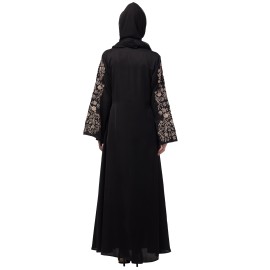 Nazneen Neck and Sleeve Resham Embroidered  A line Party Abaya