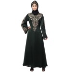 Nazneen Neck and Sleeve Resham Embroidered  A line Party Abaya