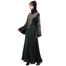 Nazneen Neck and Sleeve Resham Embroidered  A line Party Abaya