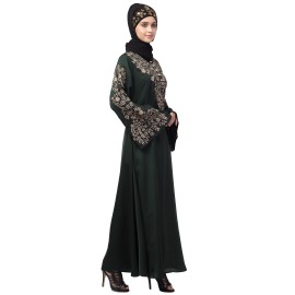 Nazneen Neck and Sleeve Resham Embroidered  A line Party Abaya